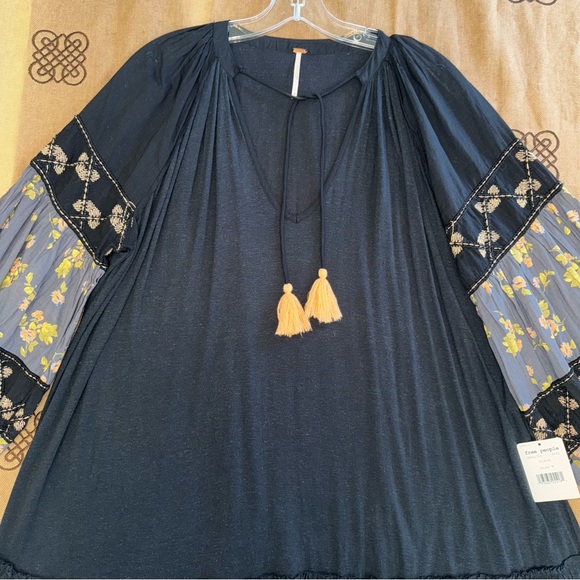 Free People NWT! Women'S Mix It Up Floral Beaded Tunic Dress Or Blouse In Black - Picture 9 of 17